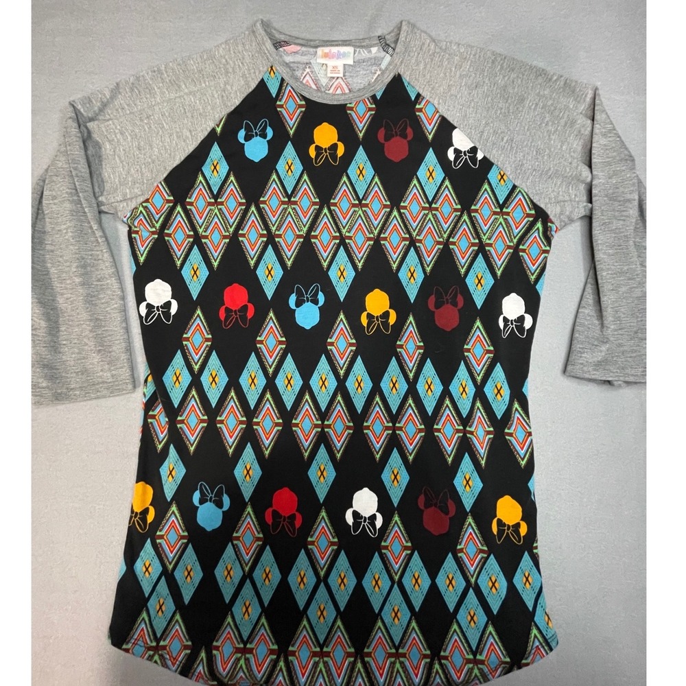LuLaRoe‎ Disney Randy Baseball Tee Minnie Mouse Diamond Print Grey XS